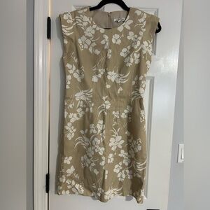 Veronica Beard Beige and White Floral Midi Dress